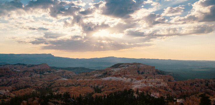Dramatic sunset over Bryce Canyon highlighting its rugged beauty and grandeur.