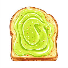 Toast with Avocado Spread on White Background.
