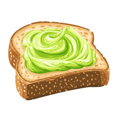 Toast with Avocado Spread on White Background.
