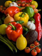 Assorted Vegetables, Peppers, Tomato, Garlic, Avocado, Lemon, Padrons, Green Pea, Onion, Carrots, Healthy Diet