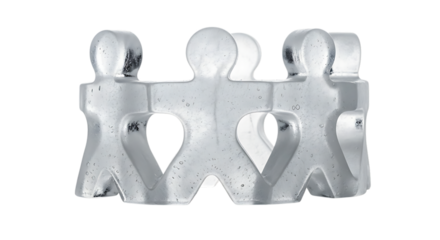 Abstract sculpture of connected people holding hands, isolated transparent