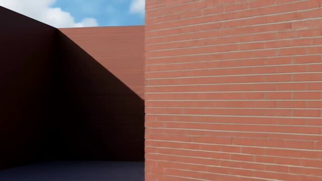 Panning Across Red Brick Wall with Harsh Shadows Creating Dramatic Visuals