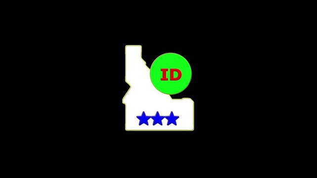 Idaho USA States map circle in text ID emblem. 3 star lopping this video.