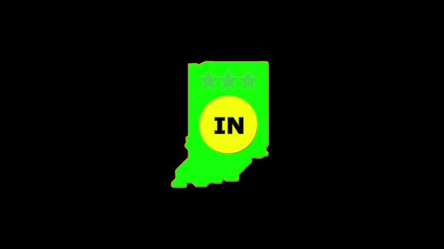 Indiana USA States map circle in text IN emblem. 3 star lopping this video.