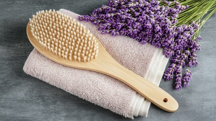 Natural body brush with lavender.  Relaxing spa accessories