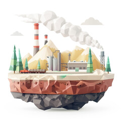 Geothermal Energy Plant Illustration in Vector Style on White Background.