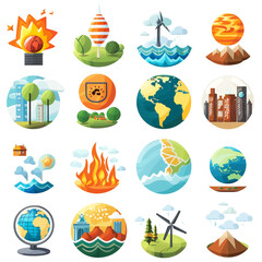 Global Warming Infographic Icons Set on White Background.