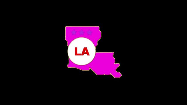 Louisiana USA States map circle in text LA emblem. 3 star lopping this video.