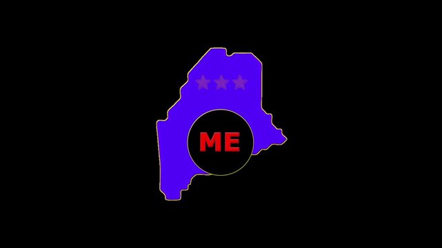 Maine USA States map circle in text ME emblem. 3 star lopping this video.