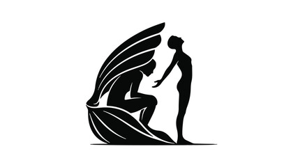 Obraz premium Symbolic silhouette of two figures embracing hope and support amidst a stylized shell.