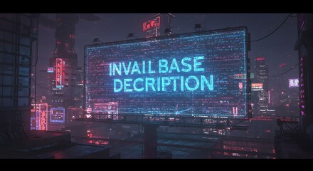 Fototapeta premium Futuristic Cyberpunk Cityscape with Digital Billboard Displaying Code