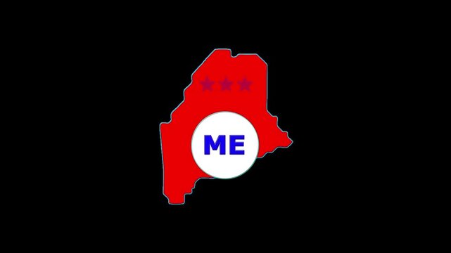 Maine USA States map circle in text ME emblem. 3 star lopping this video.