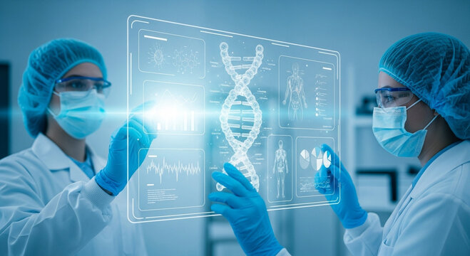 Innovative medical team using advanced technology for DNA research in modern laboratory setting