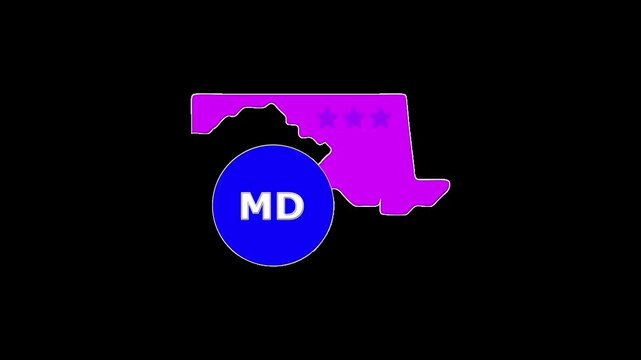Maryland USA States map circle in text MD emblem. 3 star lopping this video.