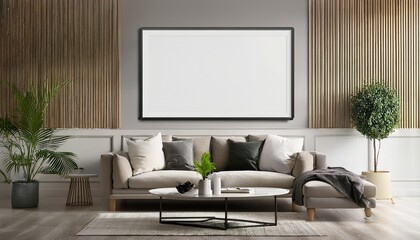wall modern living room with mockup frame