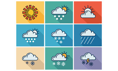Obraz premium Wetter Icons – Sonne, Regen, Wolken & Klima Symbole für Vorhersagen