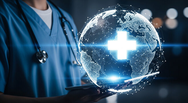 Global healthcare professional offering digital solutions with a modern, connected world perspective