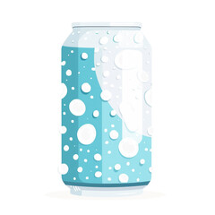 Minimal Flat Soda Can with Bubbles on White Background.
