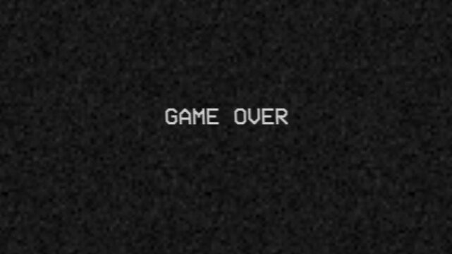 Retro Game Over screen in VHS style with black background