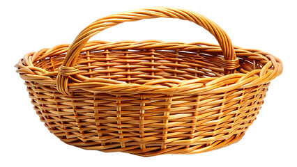 Wicker basket with handle on white background isolated on a transparent background 1