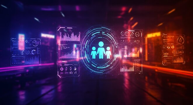 Futuristic Digital Interface with People Icon and Data Visualizations - Powered by Adobe