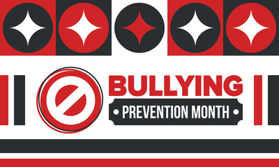 National Bullying Prevention Month in October. Stop bullying. Annual nationwide campaign to keep all youth safe from bullying. Red color. Poster, card, banner, background. Vector illustration