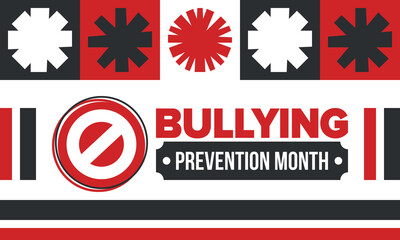 National Bullying Prevention Month in October. Stop bullying. Annual nationwide campaign to keep all youth safe from bullying. Red color. Poster, card, banner, background. Vector illustration