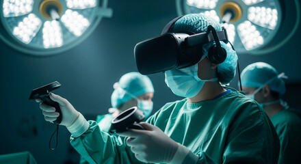 Surgeon uses VR headset and controllers for innovative medical training in operating room