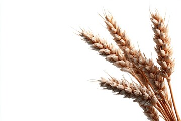 Golden Wheat Stalks on White Background Natural Agriculture Style