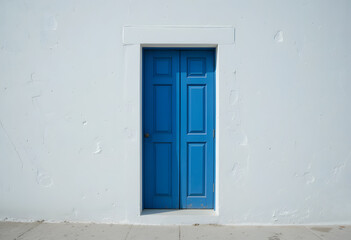 Blue Door on White Wall Minimal Design