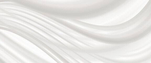 Obraz premium Vector white soft background with smooth satin texture of milk wave backdrop. Abstract white silk curtain with fold waves. Simple presentation template wallpaper for business design.