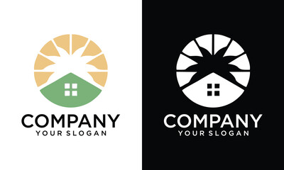 Creative Flower and home logo combination. Nature home logo design