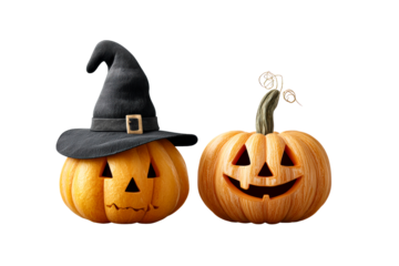 Fun Halloween pumpkins with hats for festive decor