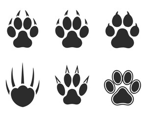 Fototapeta premium Vector Illustration of Different Animal Paw Prints: Bear, Wolf, Dog, Cat