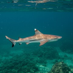 Obraz premium Whitetip reef shark swimming in the ocean water