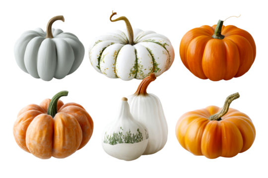 Pumpkins displayed on a clear background