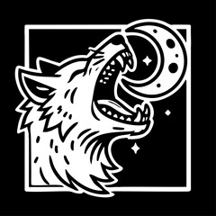 Wild wolf howling with open mouth, symbol of wilderness, strength, and primal instinct.