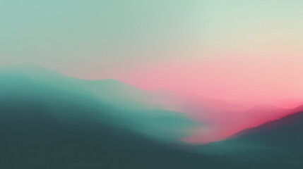 Fototapeta premium Soft pastel hues blending over misty mountains at dawn create a tranquil atmosphere
