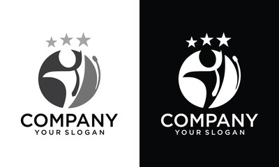 Creative Abstract round symbol with happy human silhouette. Sport, fitness, medical or health care center logo design concept.