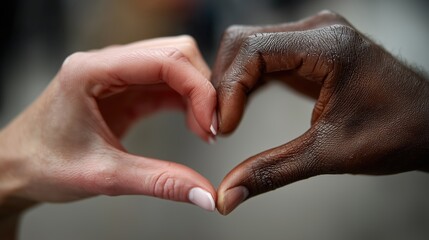 Naklejka premium Deux mains de couleurs différentes se rejoignent dans un geste symbolique