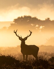 Silhouette deer at sunrise