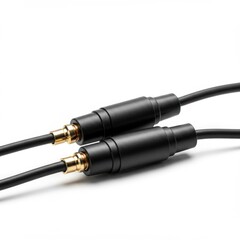 Audio cable connectors with gold-plated tips and black rubber casing  
