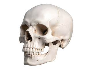 Obraz premium A detailed anatomical model of a human skull showcasing its structure and features in a clear view.
