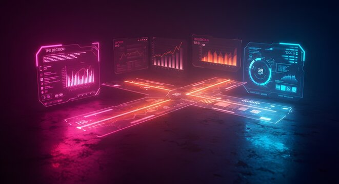 Futuristic Holographic Interface with Data Visualizations and Graphs