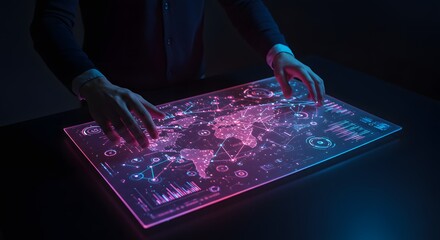 Futuristic Holographic World Map Interface with Data Analytics