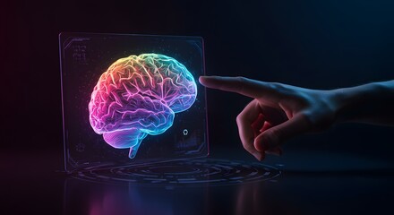 Futuristic Human Brain Hologram with Touch Interaction