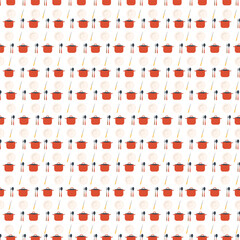 Red pots and plates pattern for kitchen decor and culinary themes
