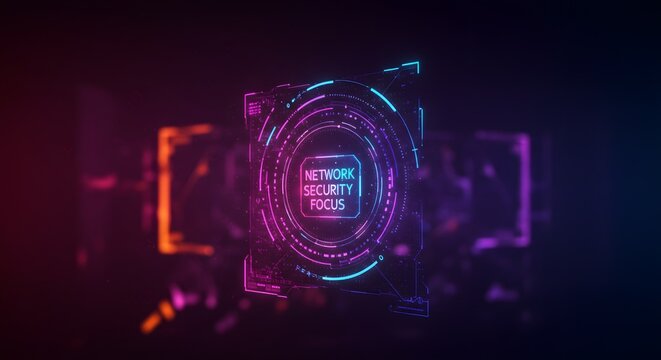 Futuristic Network Security Focus HUD Element with Neon Glow