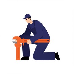 Male plumber working on a pipe with a wrench in a modern style  