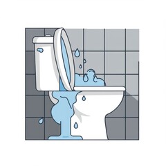 Overflowing toilet with water splashing in bathroom interior  